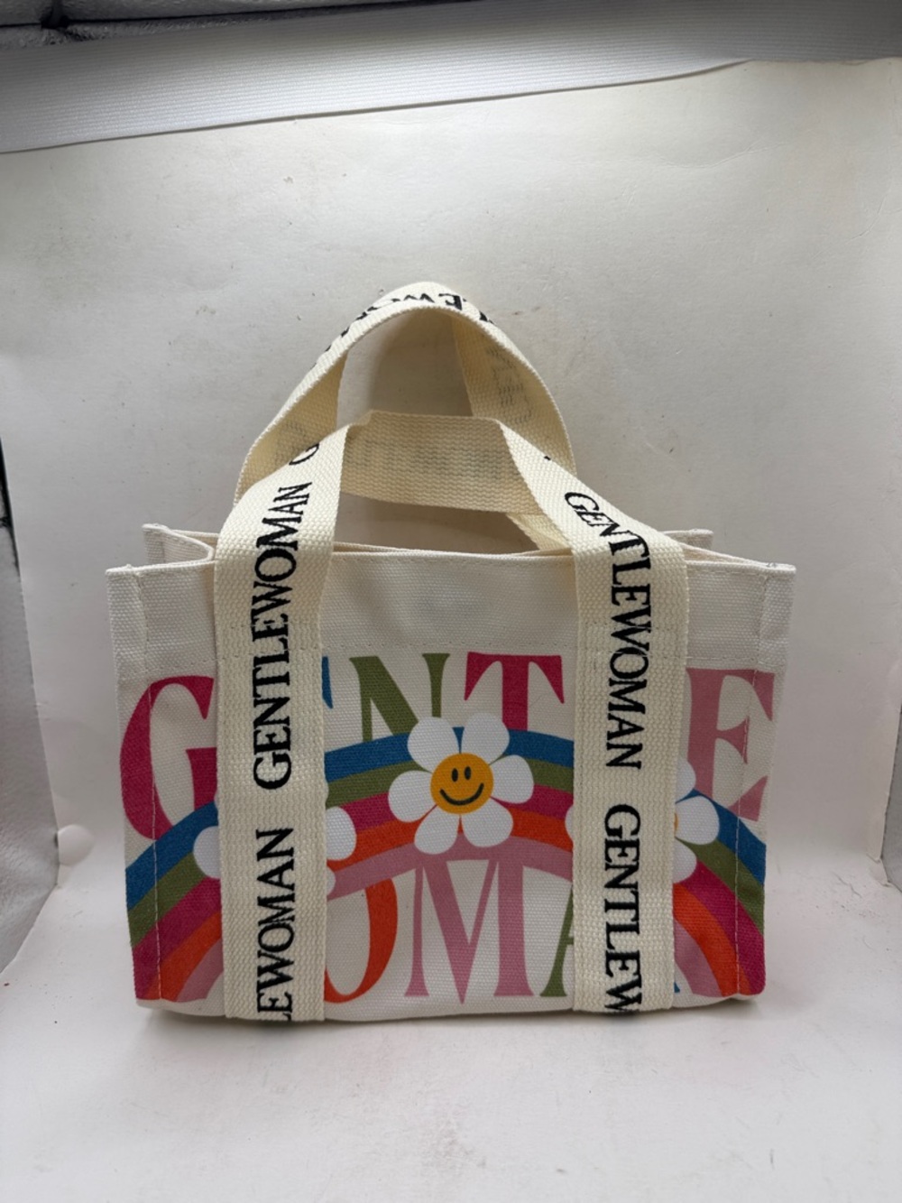 Happy Sunflower Multicolor Canvas Tote Bag Cream Rainbow Floral Gentlewoman - Picture 3 of 11